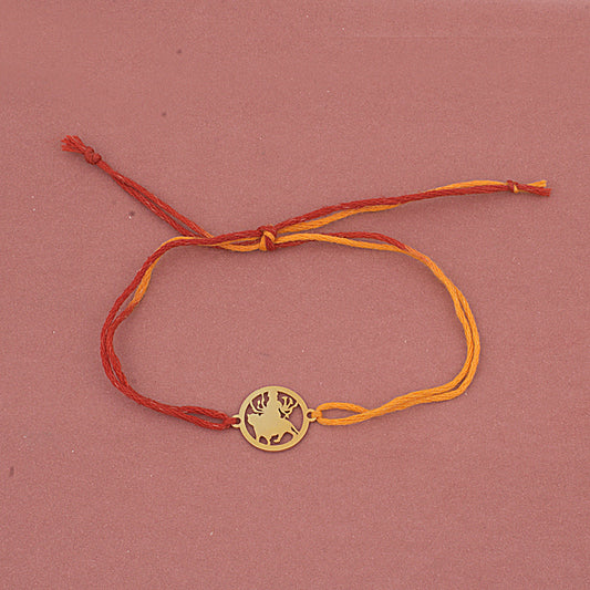 925 Sterling Silver 24kt Gold Plated Laser cut Maa Durga Sherawali Rakhi For Brother
