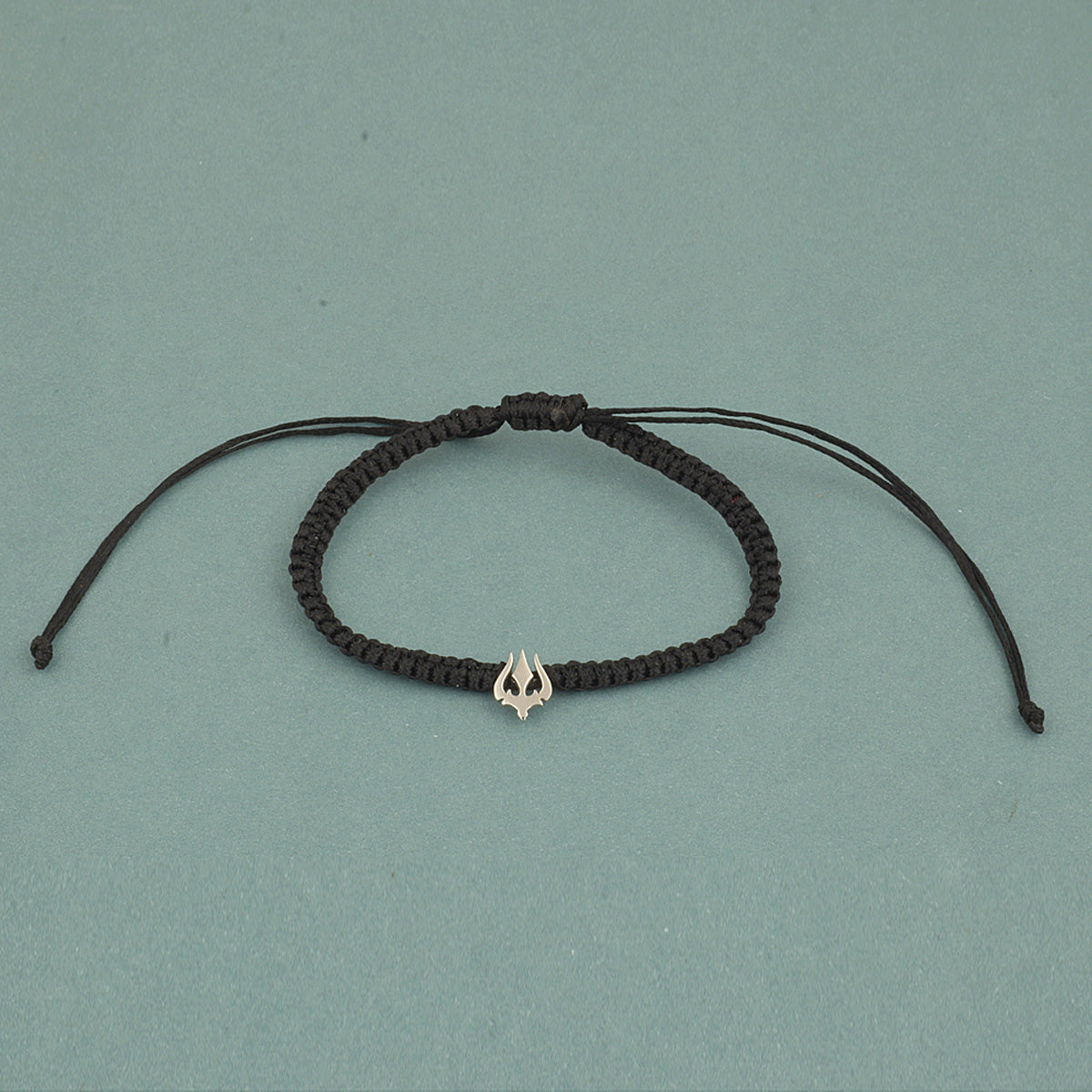 925 Sterling Silver Trishul Bracelet in Black Thread