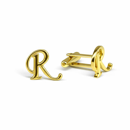 LBV 925 Sterling Silver Gold Finish Alphabet R Cufflinks