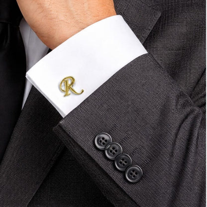 LBV 925 Sterling Silver Gold Finish Alphabet R Cufflinks