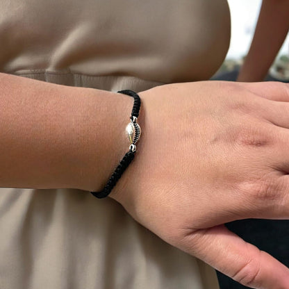 925 Sterling Silver Shank Design Bracelet in Black Thread For Girls and Women