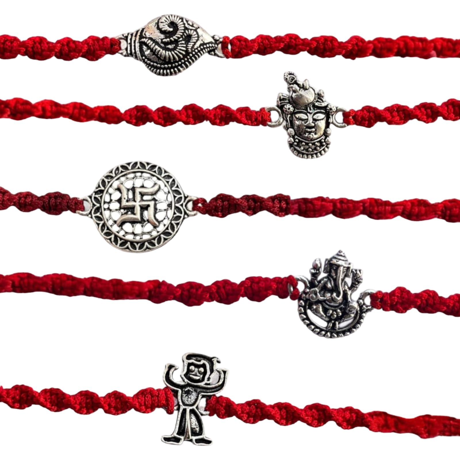 LBV 925 Sterling Oxidised Silver Set Of Five Different Rakhi
