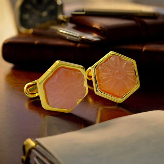 LBV 24K Gold Plated Rose Quartz Cufflinks