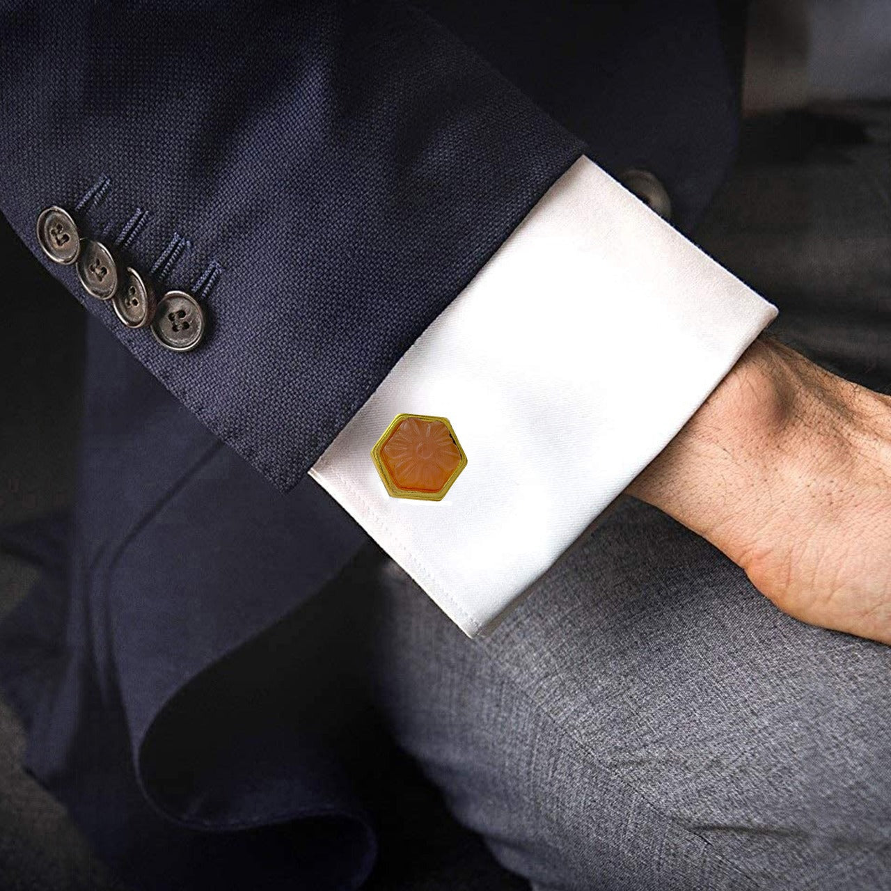 LBV 24K Gold Plated Rose Quartz Cufflinks