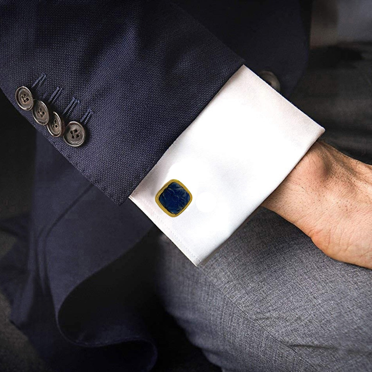 LBV 24K Gold Plated Blue Sapphire Cufflinks