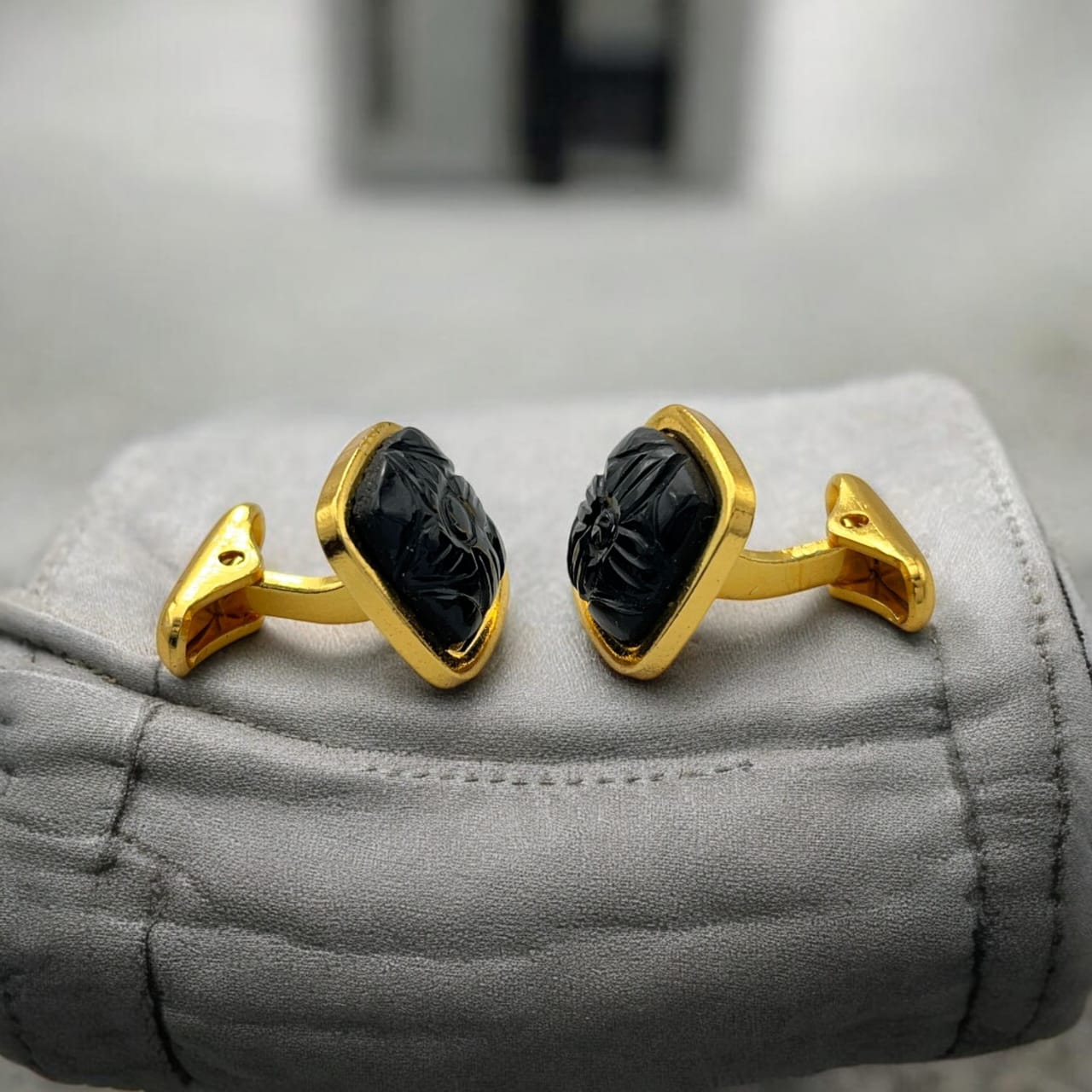 24kt Pure Gold Plated Premium Stone Carved Cufflink for Men