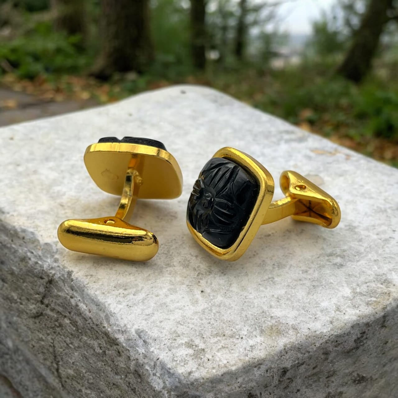 24kt Pure Gold Plated Premium Stone Carved Cufflink for Men