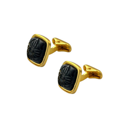 24kt Pure Gold Plated Premium Stone Carved Cufflink for Men