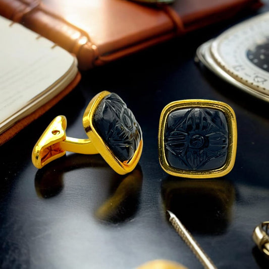 24kt Pure Gold Plated Premium Stone Carved Cufflink for Men