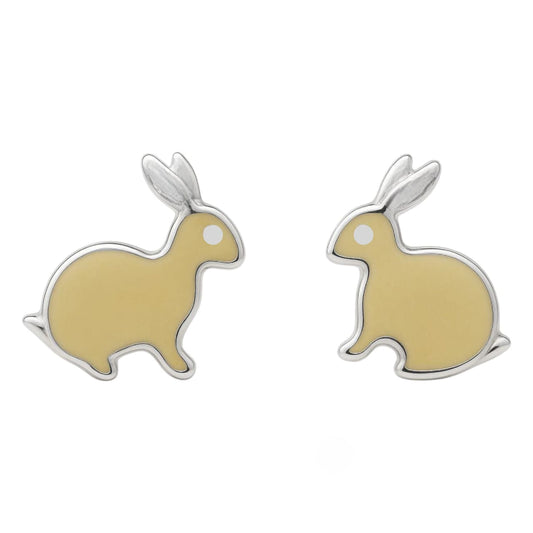 Off White Enamel Rabbit Earrings For Kids Girls