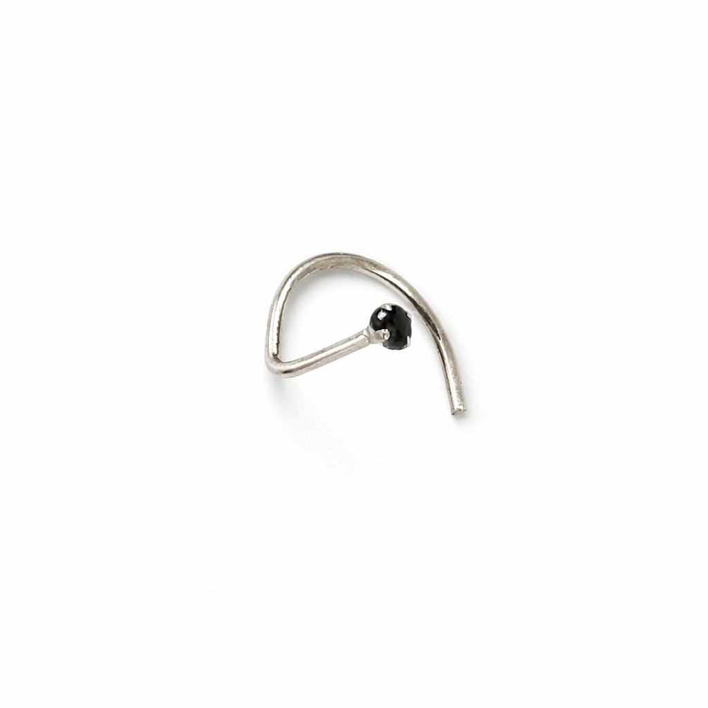 CZ Rhodium Plated Black Stone Nose Pin Wire