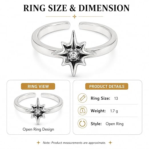 SIlver plated Celestial Star Adjustable Ring for Women & Girls