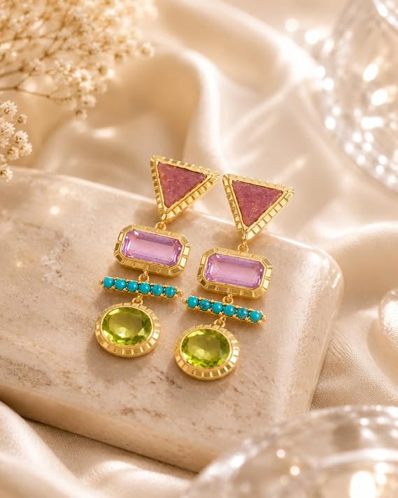 Multicolour Geometric Drop Earrings for Women & Girls