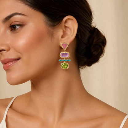 Multicolour Geometric Drop Earrings for Women & Girls