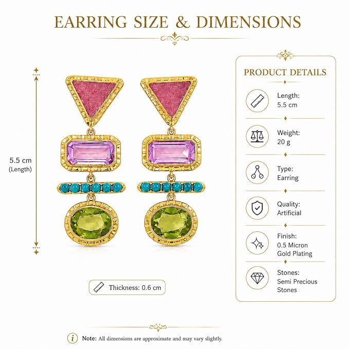 Multicolour Geometric Drop Earrings for Women & Girls