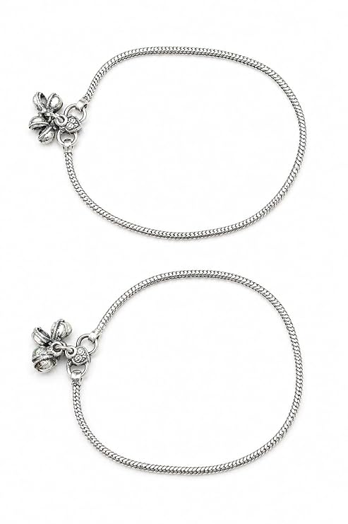 Silver-Tone Floral Charm Snake Chain Anklet