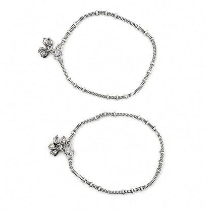 Oxidised Silver-Tone Artificial Beaded Ghungroo Anklet Pair