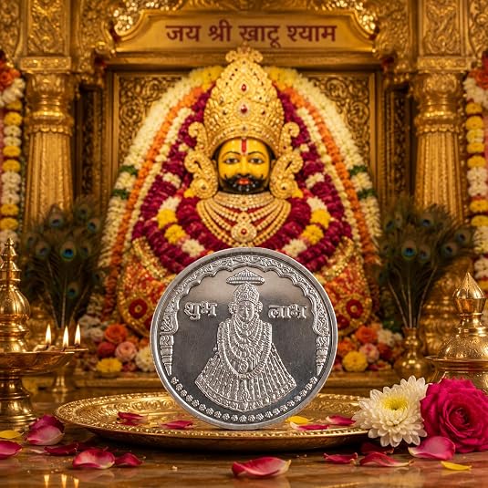 Khatu Shyam Ji Silver-Finish Religious Coin for Pooja, Home Temple & Gifting