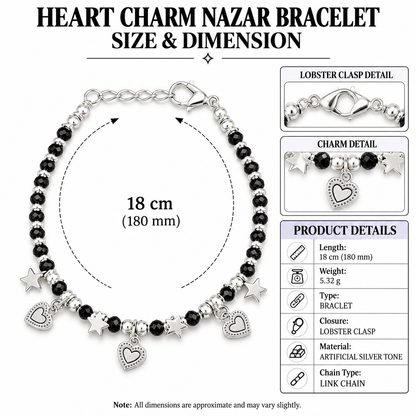 Black Beaded Heart Charms Nazarias Bracelet