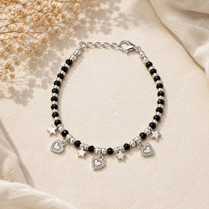 Black Beaded Heart Charms Nazarias Bracelet