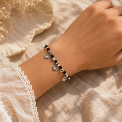 Black Beaded Heart Charms Nazarias Bracelet