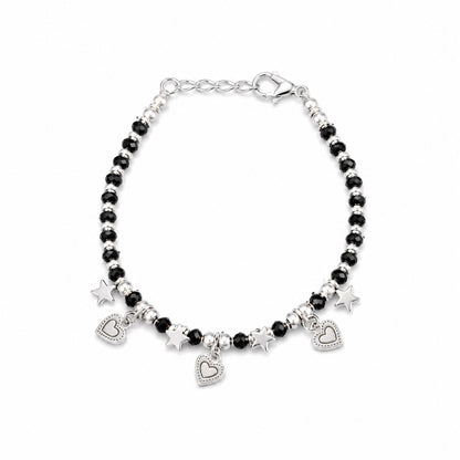 Black Beaded Heart Charms Nazarias Bracelet