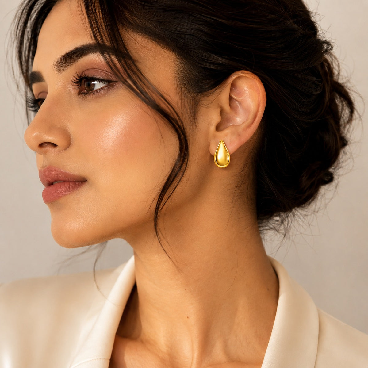 Golden Teardrop Stud Earrings for Women