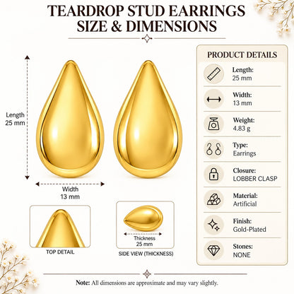 Golden Teardrop Stud Earrings for Women