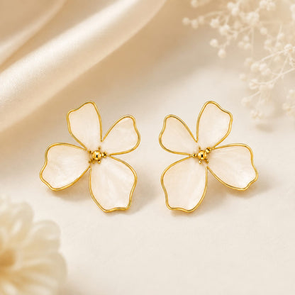 White Floral Flower Stud Earrings for Women & Girls