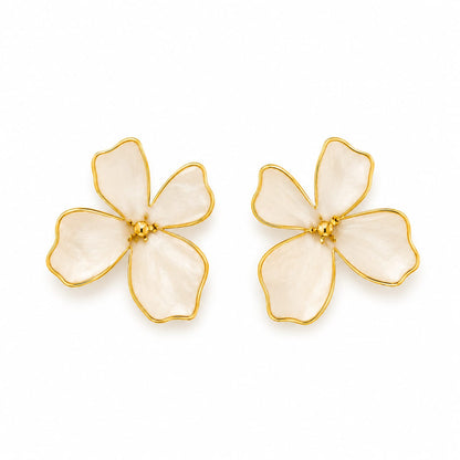 White Floral Flower Stud Earrings for Women & Girls