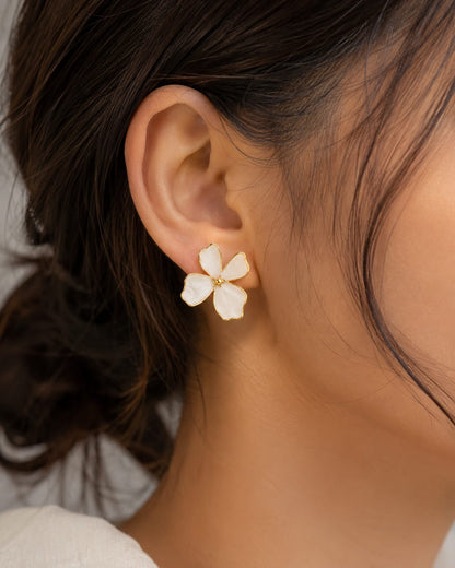 White Floral Flower Stud Earrings for Women & Girls