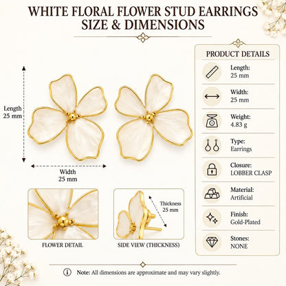 White Floral Flower Stud Earrings for Women & Girls