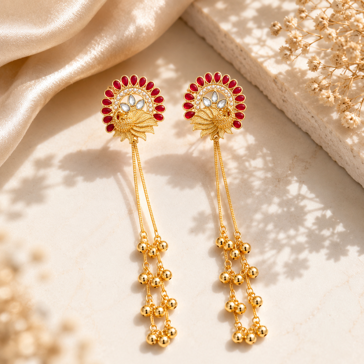 Gold Plated Kashmiri Peacock Earrings