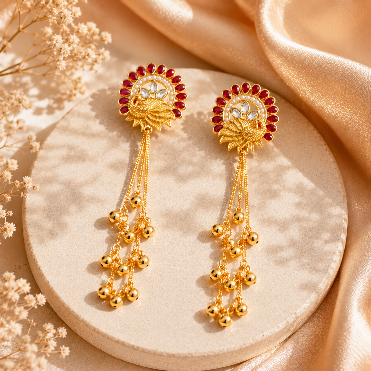Gold Plated Kashmiri Peacock Earrings