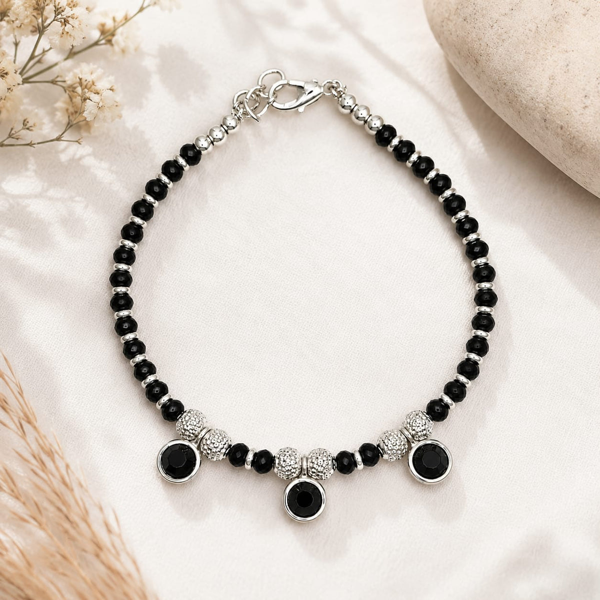 Black Three Beaded Nazariya Bracelets