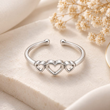 Silver Plated Baby Three Heart Design Ring