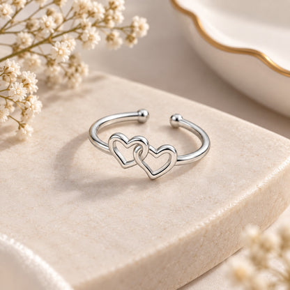 Silver Plated Baby Double Heart Design Ring