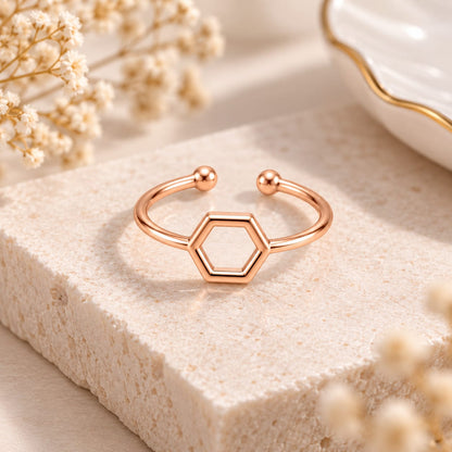 Rose Gold Plated Hexagon desgin Adjustable Ring