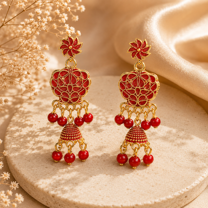 Red Diya Shaped Earrings