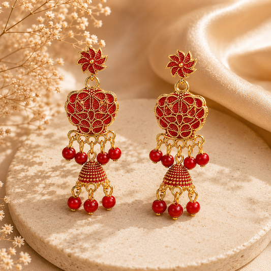 Red Diya Shaped Earrings