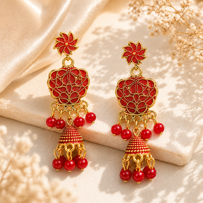 Red Diya Shaped Earrings