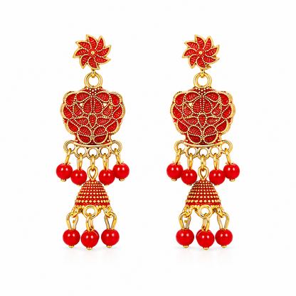 Red Diya Shaped Earrings