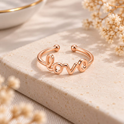 Rose Gold Plated Love Allphabet Adjustable Ring