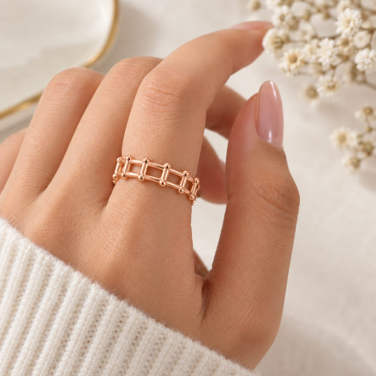 Rose Gold Plated Cage Adjustable Ring