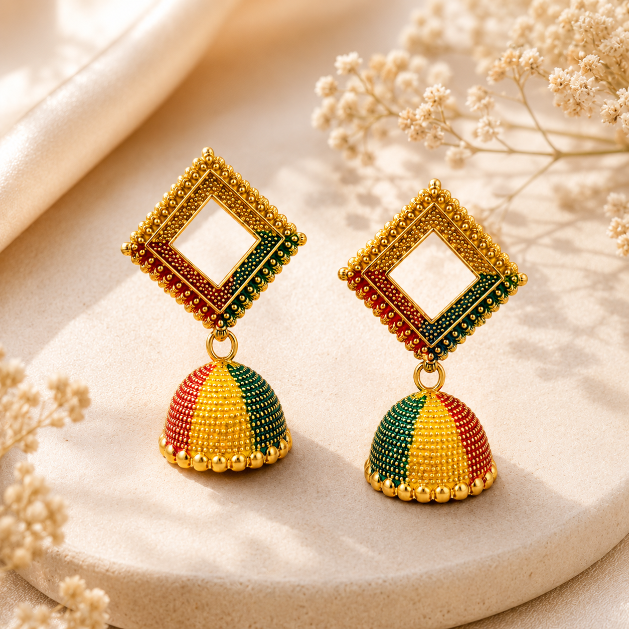 Multicolor Square Shape Earring
