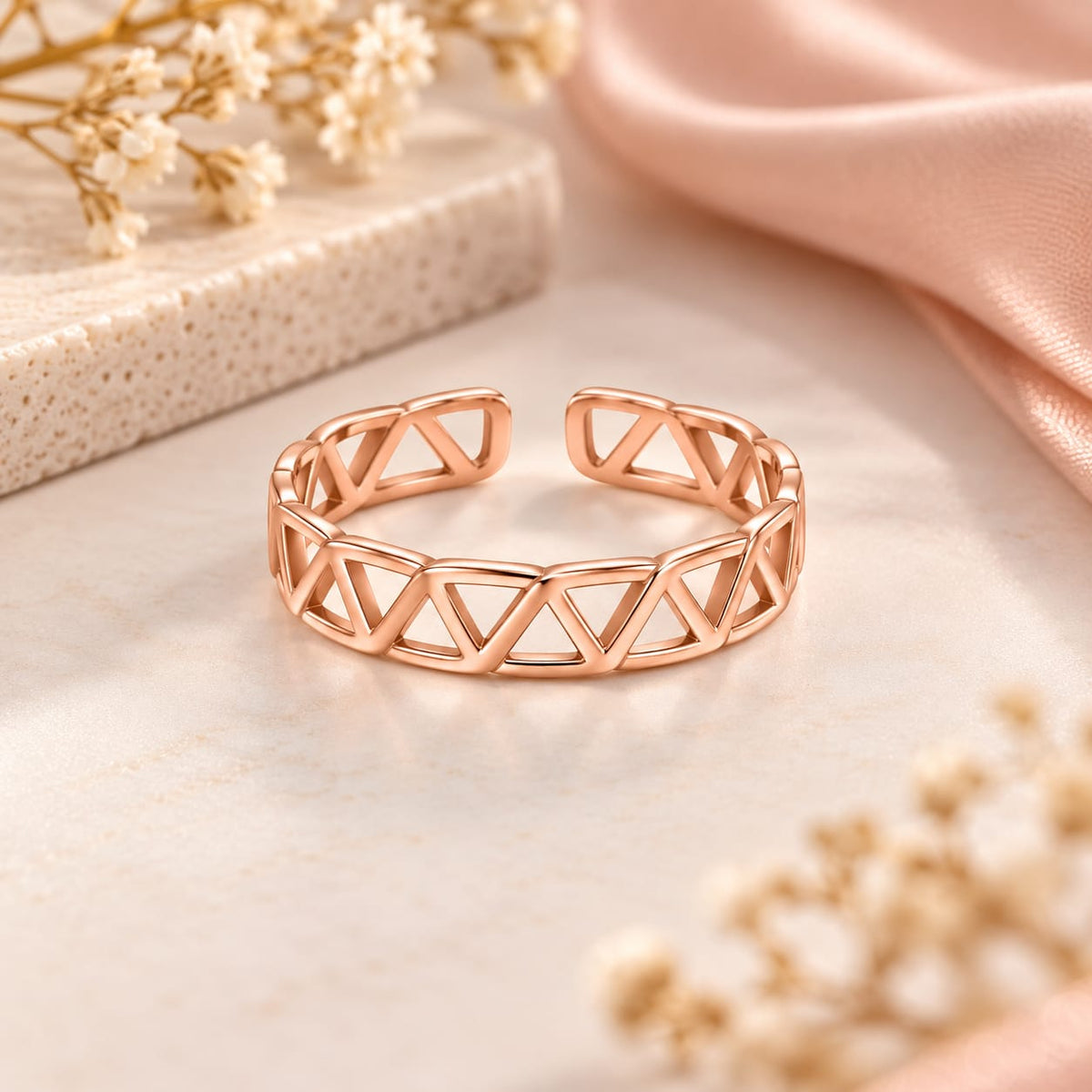 Rose Gold Plated Triangular Adjustable Ring