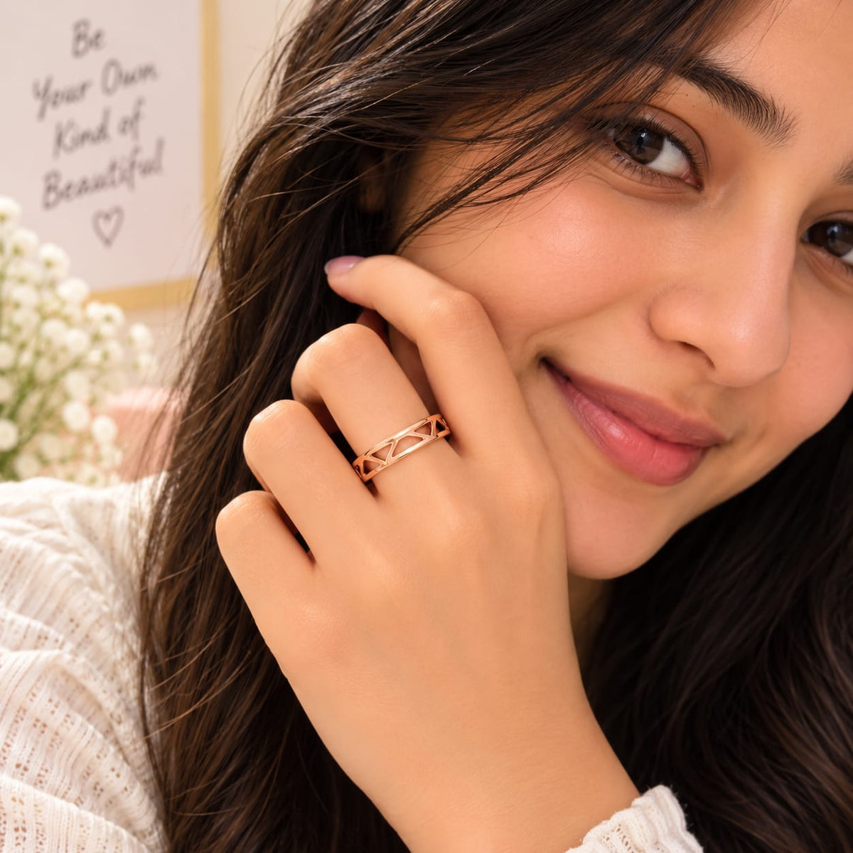 Rose Gold Plated Geometric crisscross Adjustable Ring