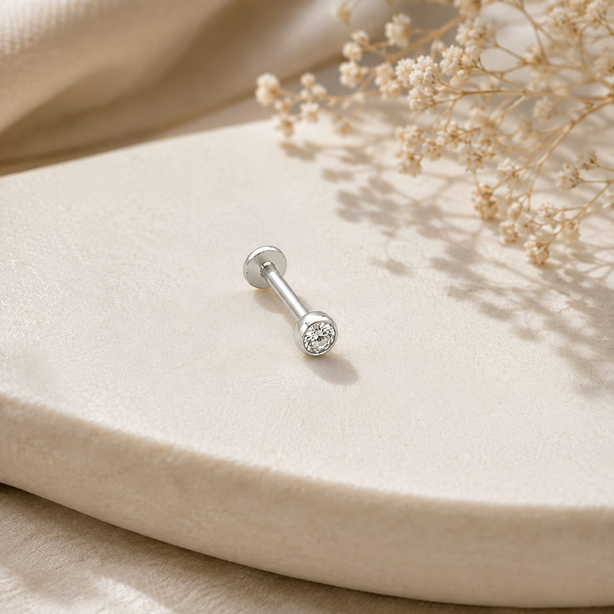 Silver Tone Round Crystal Nose Pin for Women & Girls(Set of 5)