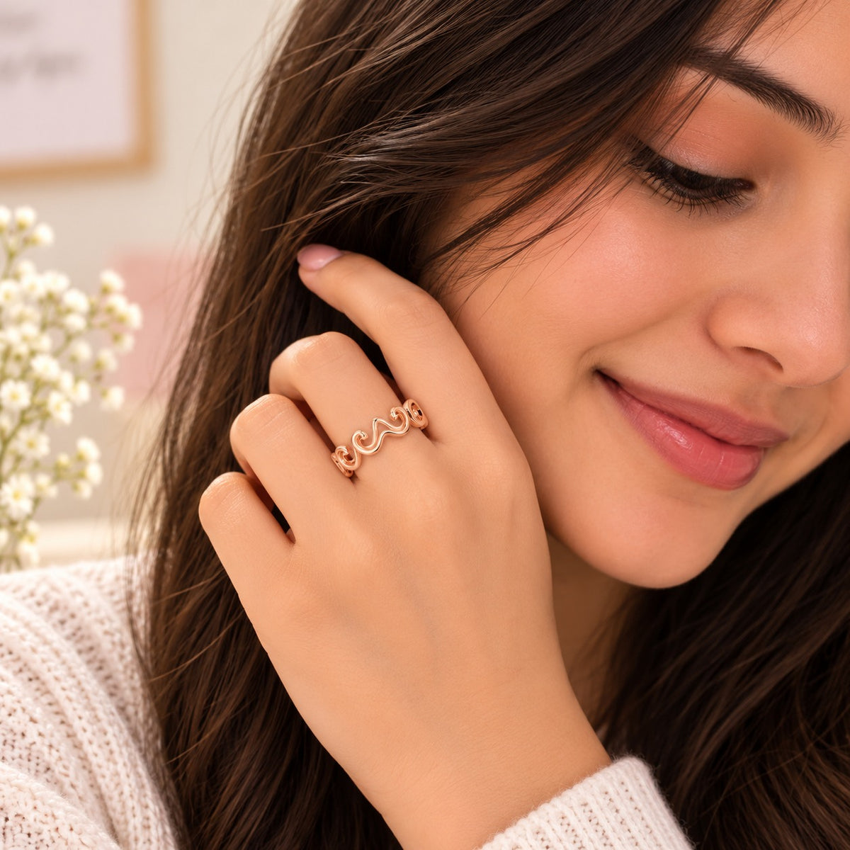 Rose Gold Plated Wave Pattern Ring