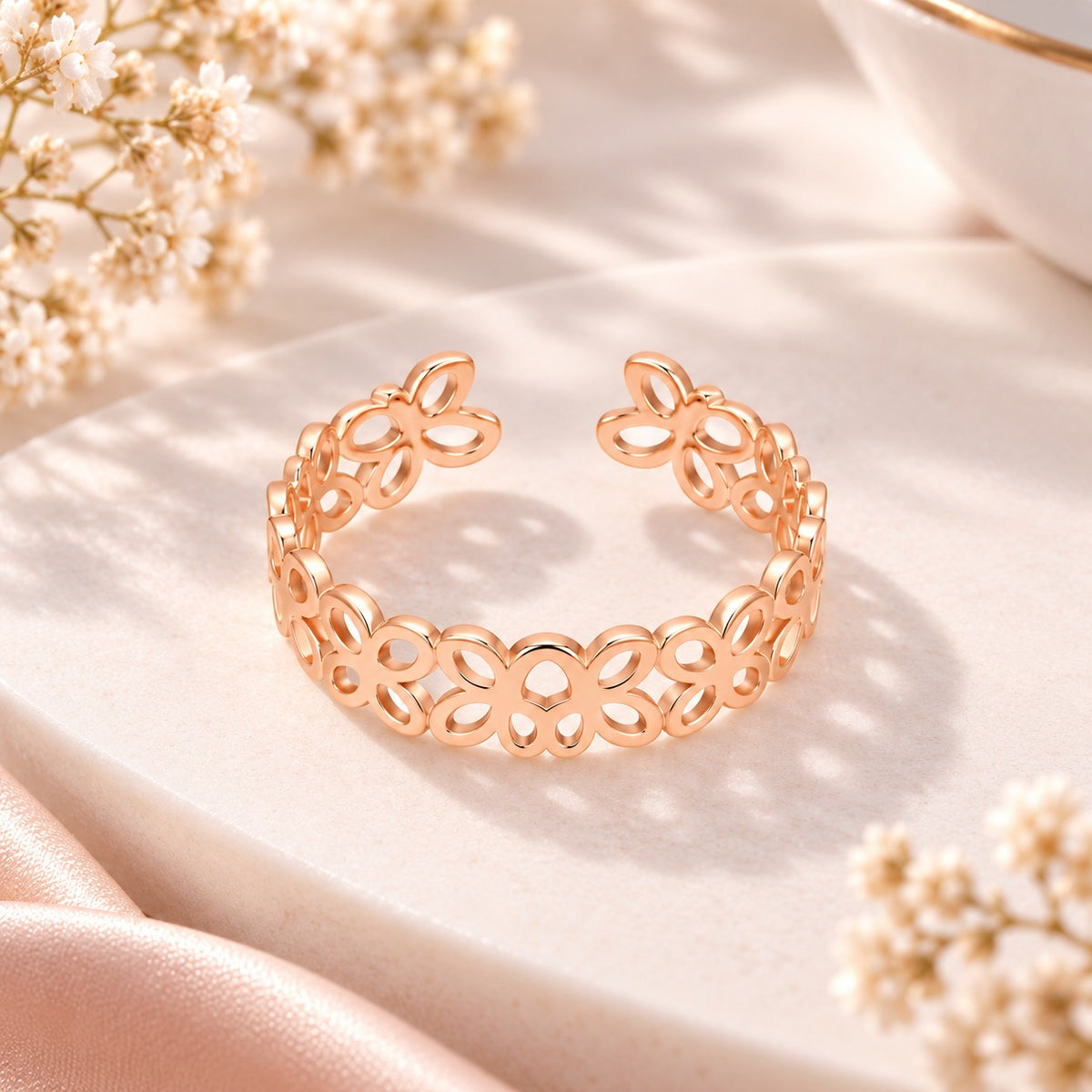 Rose Gold Plated Floral Adjustable Ring